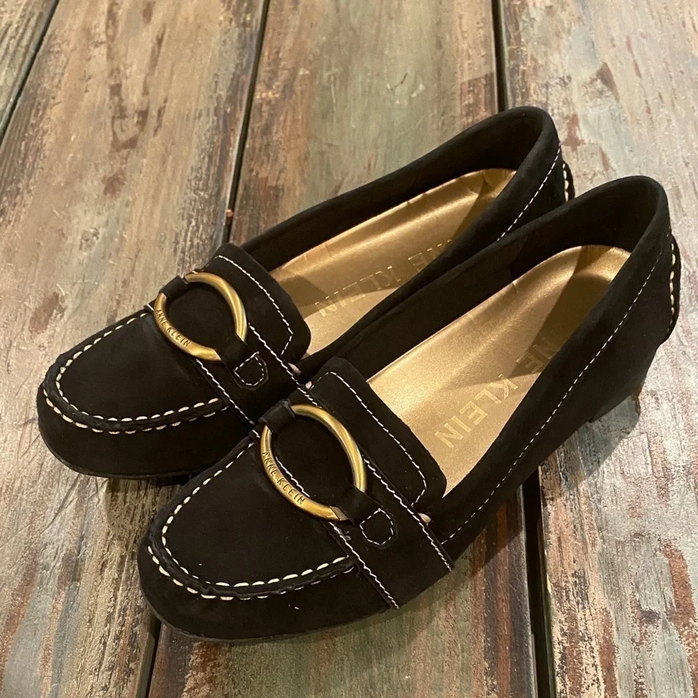 Anne Klein Suede Hanya Loafer Black Suede Leather Women’s Size 6 Flats Shoes